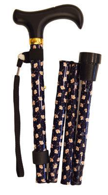 Hopfällbar Käpp, Mörkblå med Ljusa Blommor LunSch